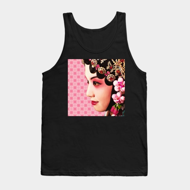 Chinese Opera Star with Baby Pink Tile Floor Pattern- Hong Kong Retro Tank Top by CRAFTY BITCH